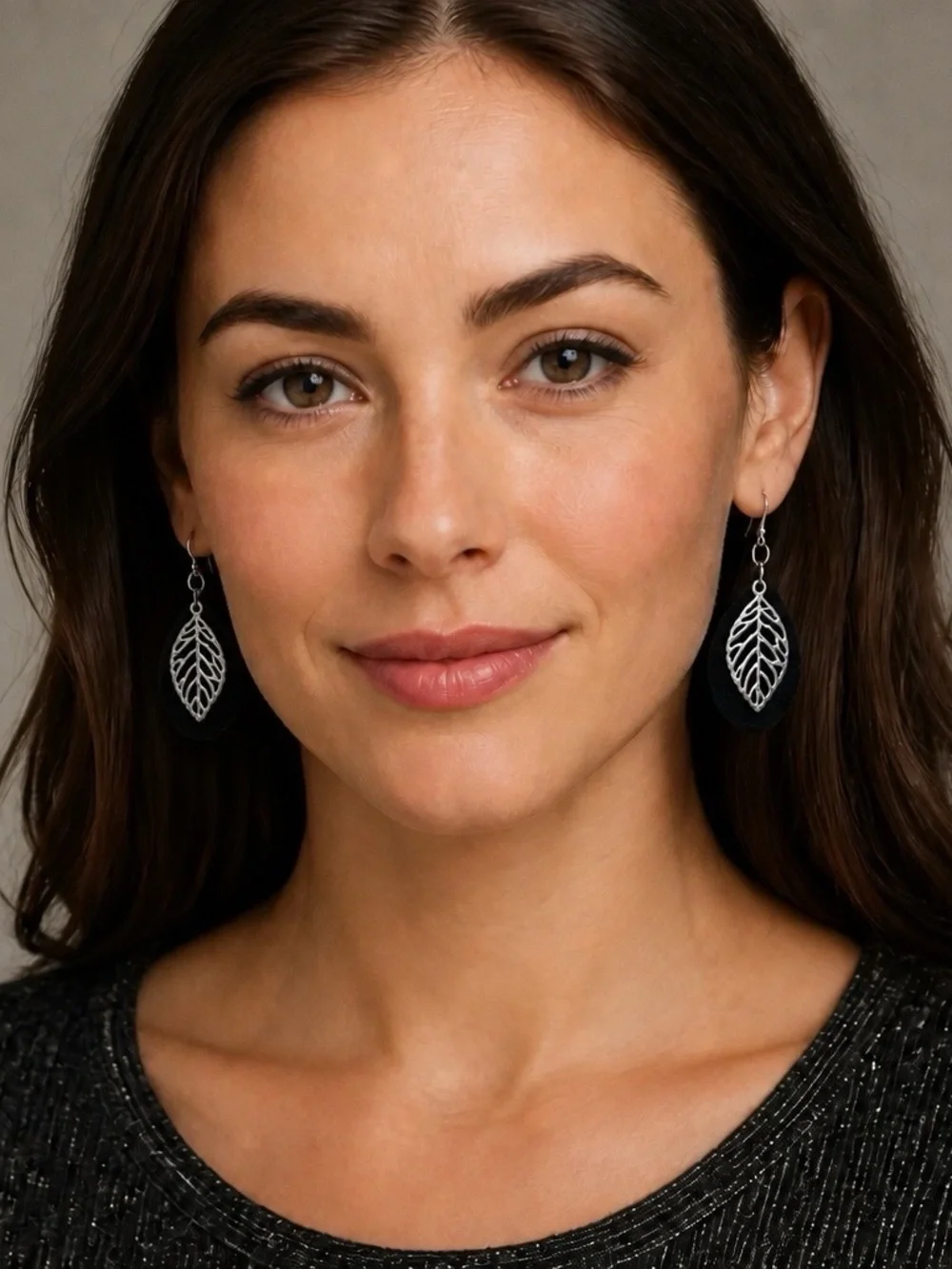 Chic Style Delicate Silver Leaf Black Drop Earrings - Women Jewelry